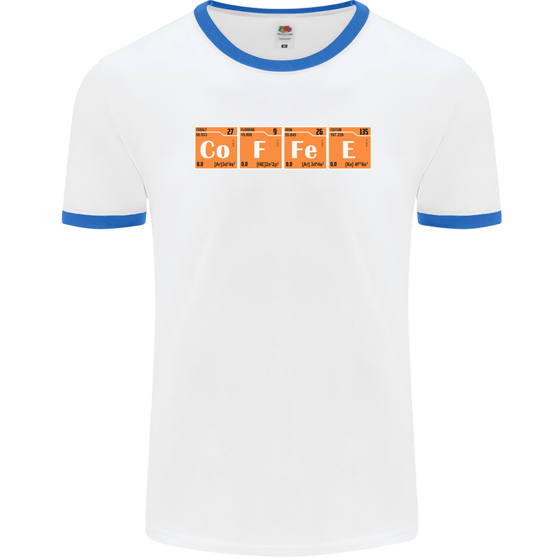 Coffee Periodic Table Chemistry Geek Funny Mens White Ringer T-Shirt White/Royal Blue