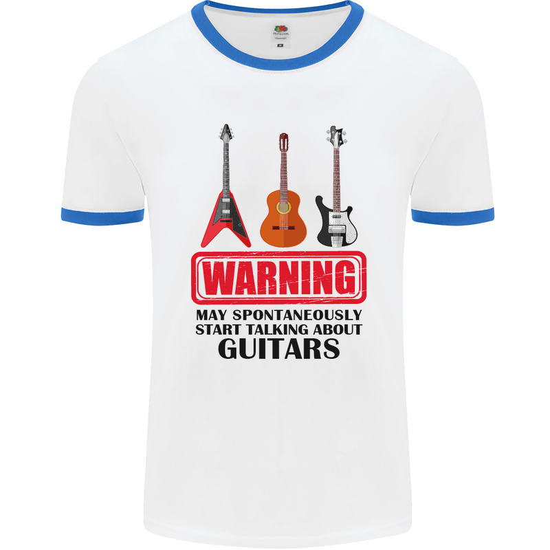 May Start Talking About Guitars Guitarist Mens White Ringer T-Shirt White/Royal Blue