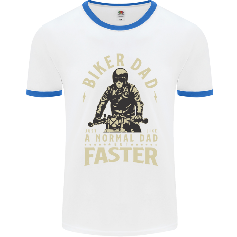 Biker Dad Fathers Day Motorbike Motorcycle Mens Ringer T-Shirt White/Royal Blue