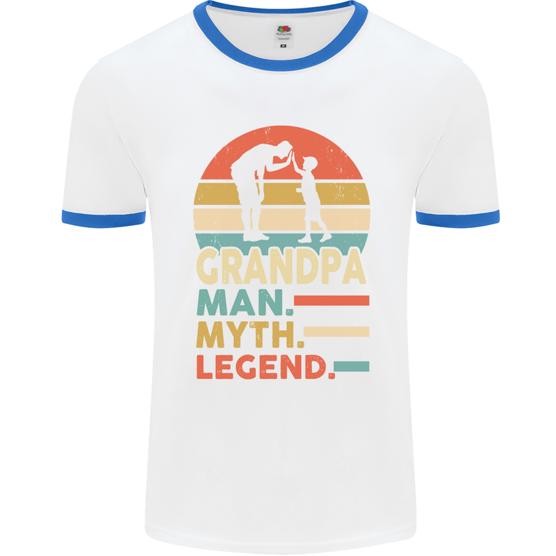 Grandpa Man Myth Legend Funny Fathers Day Mens Ringer T-Shirt White/Royal Blue