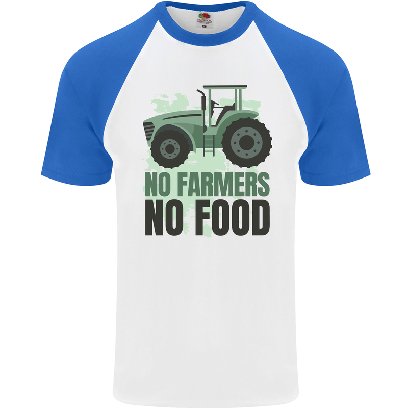 Tractor No Farmers No Food Farming Mens S/S Baseball T-Shirt White/Royal Blue