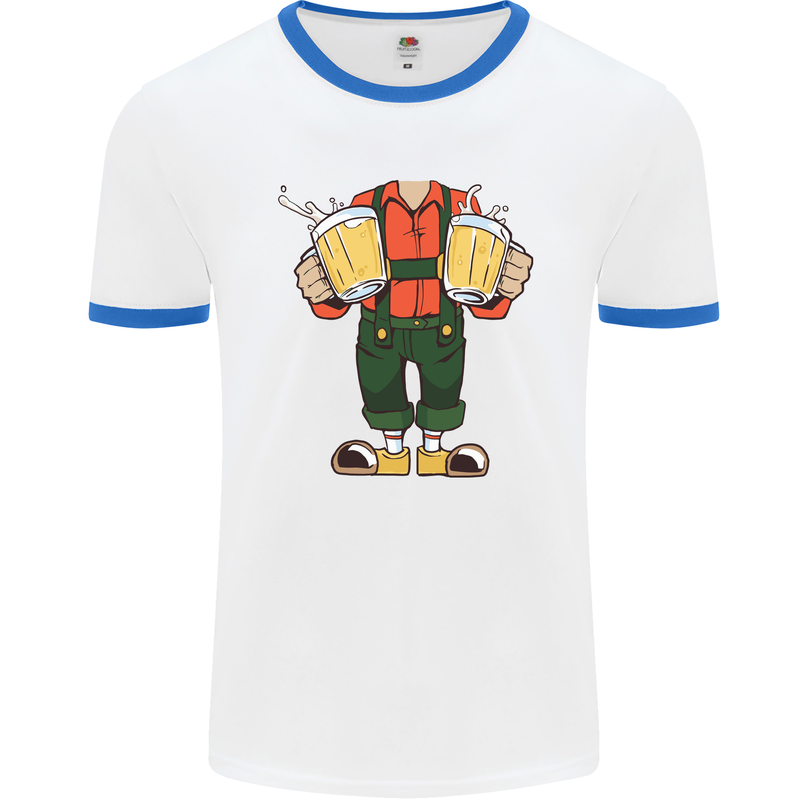 Octoberfest Man With Beer Mens White Ringer T-Shirt White/Royal Blue