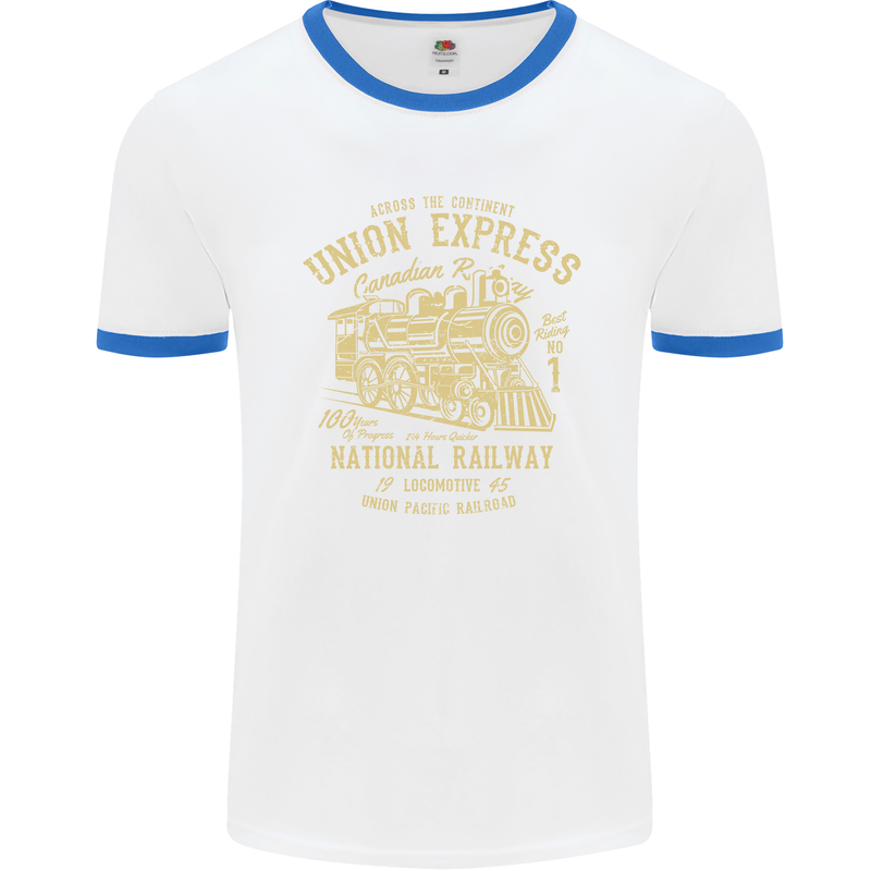 Railway Train Trainspotter Trianspotting Mens White Ringer T-Shirt White/Royal Blue