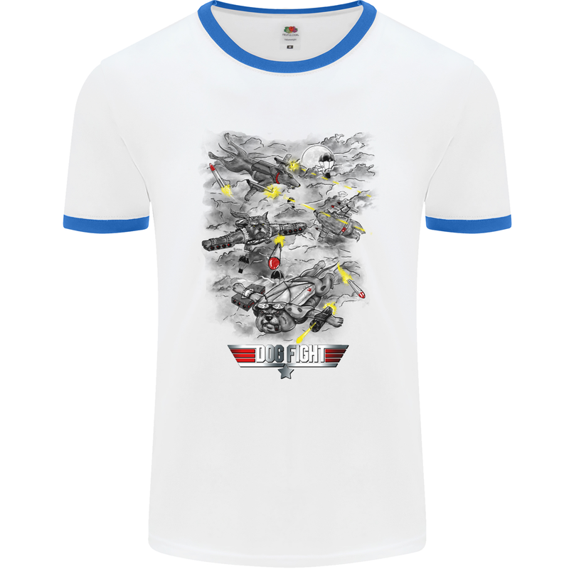 Dog Fight Parody Airforce RAF Funny Mens White Ringer T-Shirt White/Royal Blue