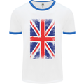 Union Jack British Flag Great Britain Mens White Ringer T-Shirt White/Royal Blue