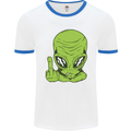 Angry Alien Finger Flip Funny Offensive Mens White Ringer T-Shirt White/Royal Blue