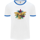 Maacaw Parrot In the Jungle Mens White Ringer T-Shirt White/Royal Blue