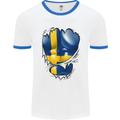 Gym Swedish Flag Ripped Muscles Sweeden Mens White Ringer T-Shirt White/Royal Blue