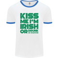 Kiss Me I'm Irish or Drunk St Patricks Day Mens White Ringer T-Shirt White/Royal Blue