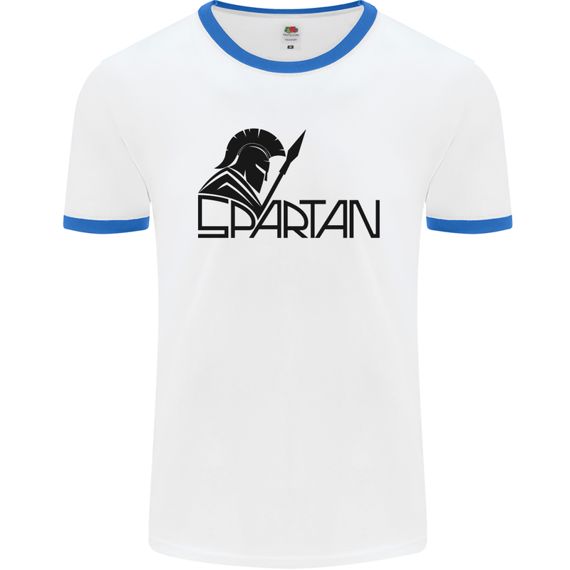 Spartan Gym Training Top Bodybuilding Mens White Ringer T-Shirt White/Royal Blue