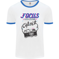 Focus and Then Capture It Photography Mens White Ringer T-Shirt White/Royal Blue