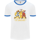 Santa vs Jesus Funny Christmas Xmas Mens White Ringer T-Shirt White/Royal Blue