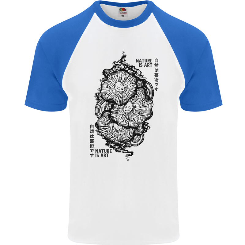 Nature is Art Mushroom Fungi Mycology Mens S/S Baseball T-Shirt White/Royal Blue