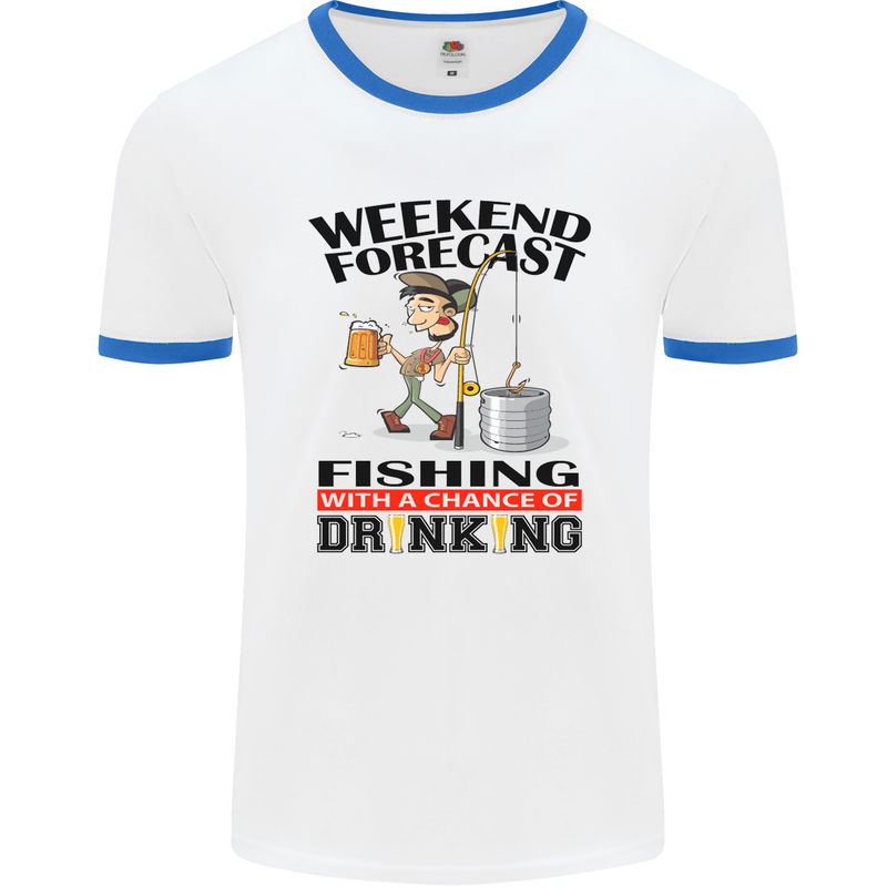 Fishing Fisherman Forecast Alcohol Beer Mens White Ringer T-Shirt White/Royal Blue