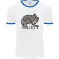 Wombutt Funny Wombat Mens White Ringer T-Shirt White/Royal Blue