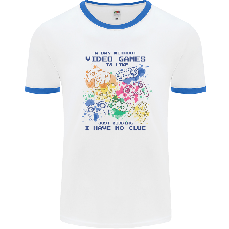 A Day Without Video Games Mens White Ringer T-Shirt White/Royal Blue