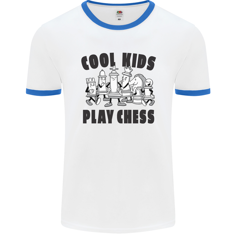 Cool Kids Play Chess Funny Game Player Mens White Ringer T-Shirt White/Royal Blue