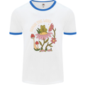 Honor the Land Frog Climate Change Hippy Mens White Ringer T-Shirt White/Royal Blue