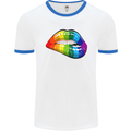 LGBT Bitten Lip Gay Pride Day Mens White Ringer T-Shirt White/Royal Blue