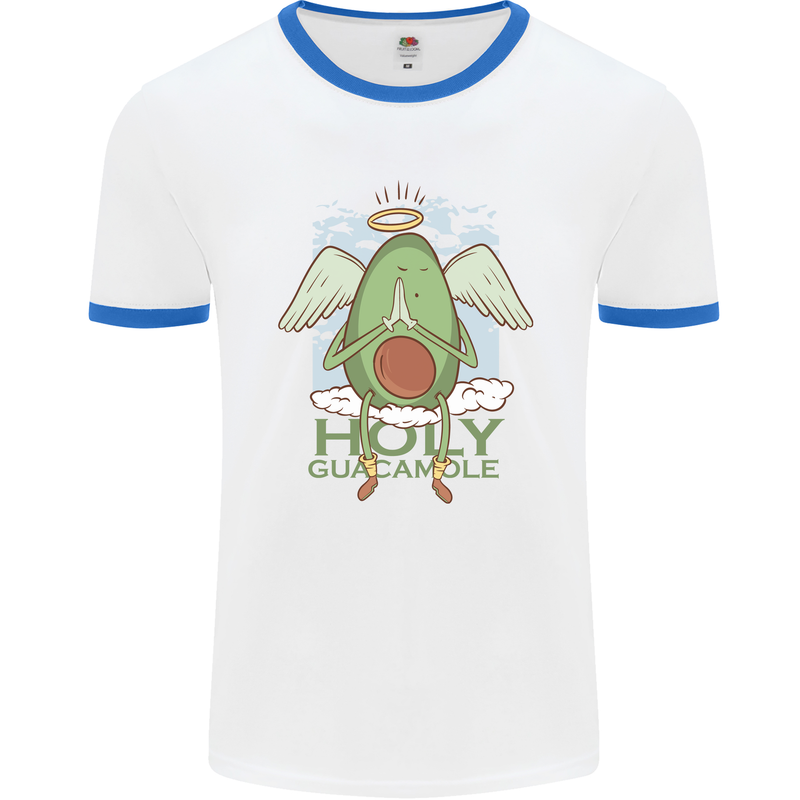 Holy Guacamole Funny Food Angel Mens White Ringer T-Shirt White/Royal Blue