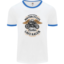 Biker Custom Cafe Racer Motorbike Mens White Ringer T-Shirt White/Royal Blue