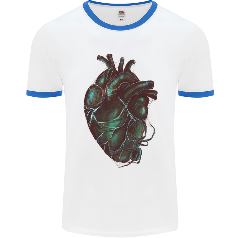 Rotten Heart Gothic Demon Satan Skull Evil Mens White Ringer T-Shirt White/Royal Blue