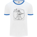 Old Rocker Vitruvian Guitarist Funny Guitar Mens White Ringer T-Shirt White/Royal Blue