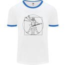 Old Rocker Vitruvian Guitarist Funny Guitar Mens White Ringer T-Shirt White/Royal Blue