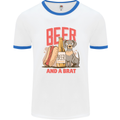 Beer and a Brat Funny Dog Alcohol Hotdog Mens White Ringer T-Shirt White/Royal Blue