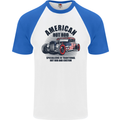 American Hot Rod Hotrod Enthusiast Car Mens S/S Baseball T-Shirt White/Royal Blue