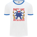 Beer Party Octopus Christmas Scuba Diving Mens White Ringer T-Shirt White/Royal Blue