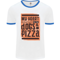 My Heart Belongs to Dogs & Pizza Funny Mens White Ringer T-Shirt White/Royal Blue