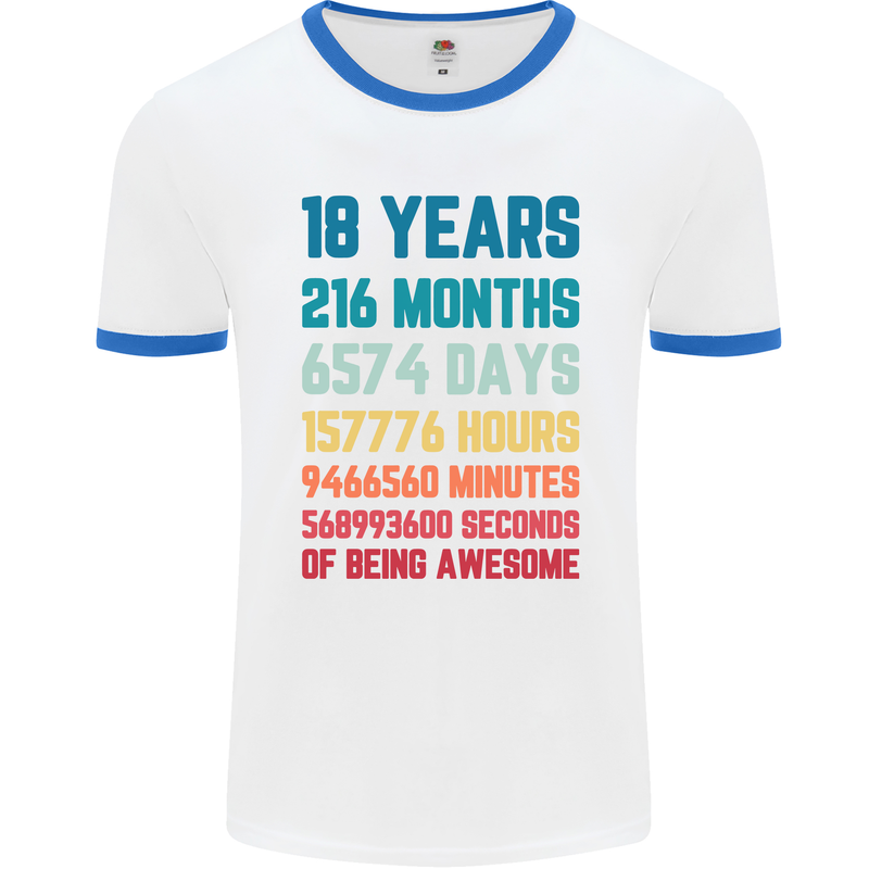 18th Birthday 18 Year Old Mens Ringer T-Shirt White/Royal Blue