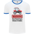 May Talking About Tractors Funny Farmer Mens White Ringer T-Shirt White/Royal Blue