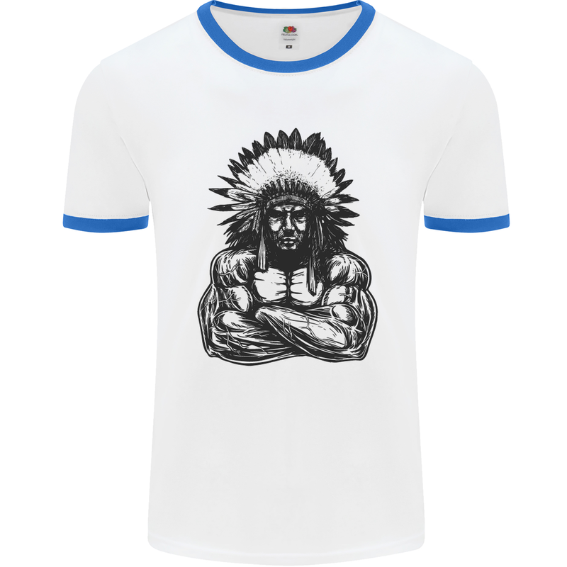 Gym Chief Training Top Bodybuilding MMA Mens White Ringer T-Shirt White/Royal Blue