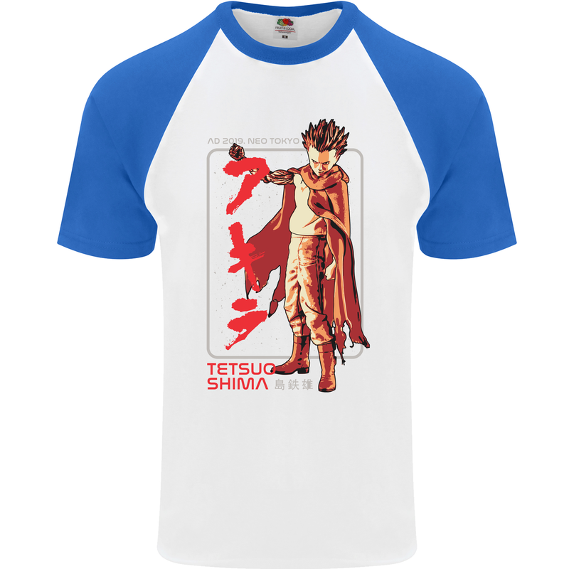 Tetsuo Shima Japanese Anime Mens S/S Baseball T-Shirt White/Royal Blue