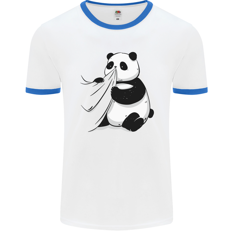 A Funny Panda Bear Mens Ringer T-Shirt White/Royal Blue