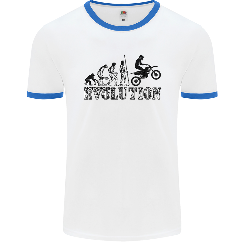 Evolution of Motorcycle Motorbike Biker Mens White Ringer T-Shirt White/Royal Blue