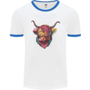 Colourful Highland Cow Mens White Ringer T-Shirt White/Royal Blue