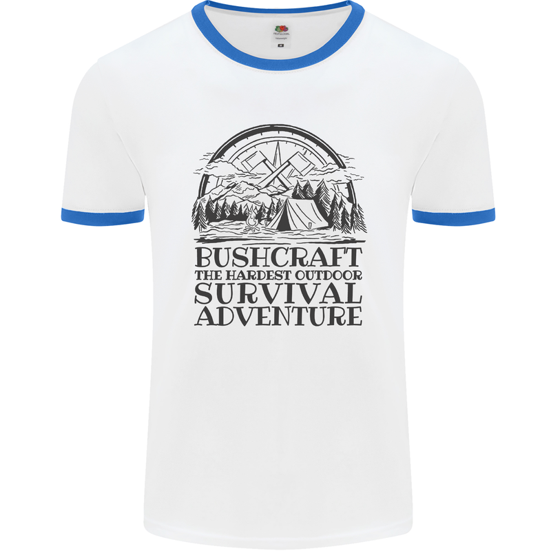 Bushcraft Outdoor Survival Adventure Mens White Ringer T-Shirt White/Royal Blue