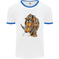 Steampunk Rhino Rhinoceros Mens White Ringer T-Shirt White/Royal Blue