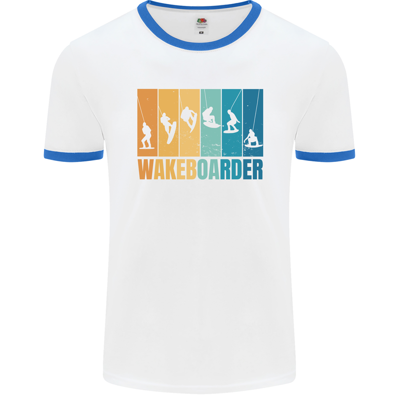 Wakeboarder Water Sports Wakeboarding Mens White Ringer T-Shirt White/Royal Blue