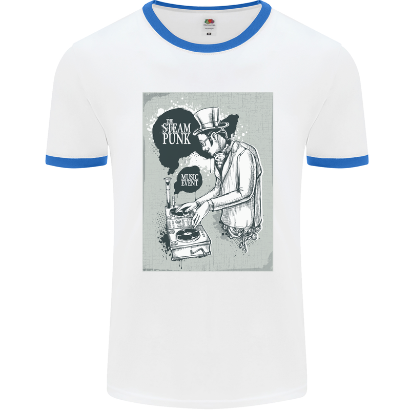 Steampunk Music Event Mens White Ringer T-Shirt White/Royal Blue