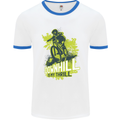 Downhill Mountain Biking My Thrill Cycling Mens White Ringer T-Shirt White/Royal Blue