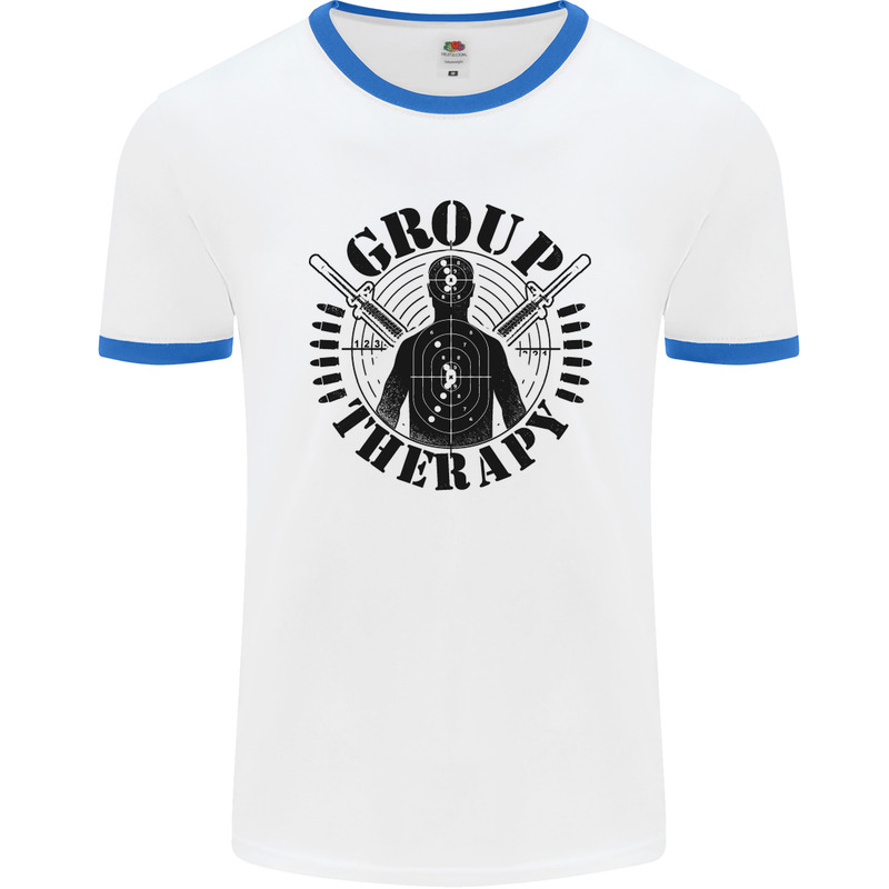 Group Therapy Shooting Hunting Rifle Funny Mens White Ringer T-Shirt White/Royal Blue