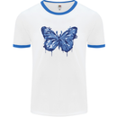 Dripping Blue Butterfly Rhopalocera Mens White Ringer T-Shirt White/Royal Blue