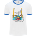 Camera With a Bird Photographer Photography Mens White Ringer T-Shirt White/Royal Blue