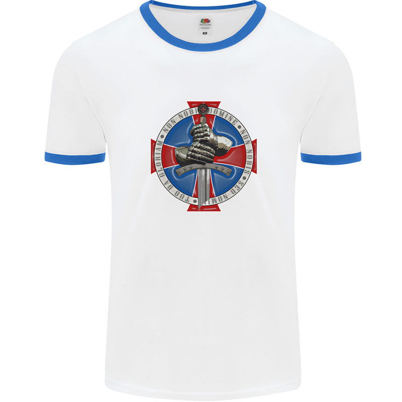 Non Nobis St. George Mens White Ringer T-Shirt White/Royal Blue