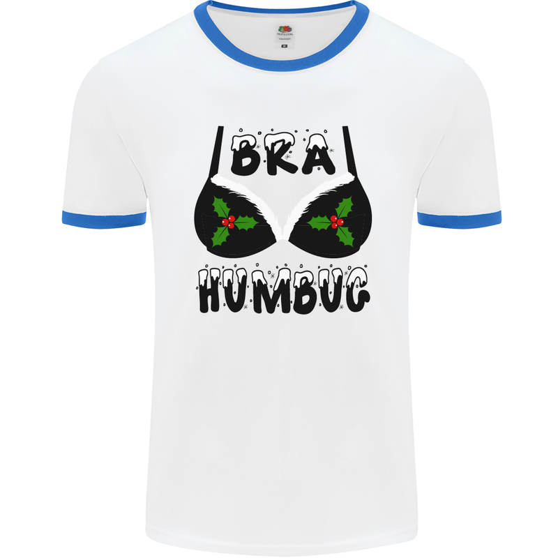 Bra Humbug Holly Funny Christmas Xmas Mens White Ringer T-Shirt White/Royal Blue