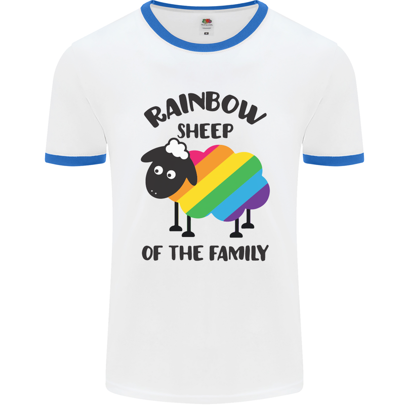 Rainbow Sheep Funny LGBT Gay Pride Day Mens White Ringer T-Shirt White/Royal Blue